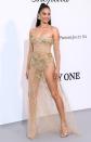 Shanina bares it all in her biege bodysuit with sheer, embroidered overlay at the amfAR Gala.