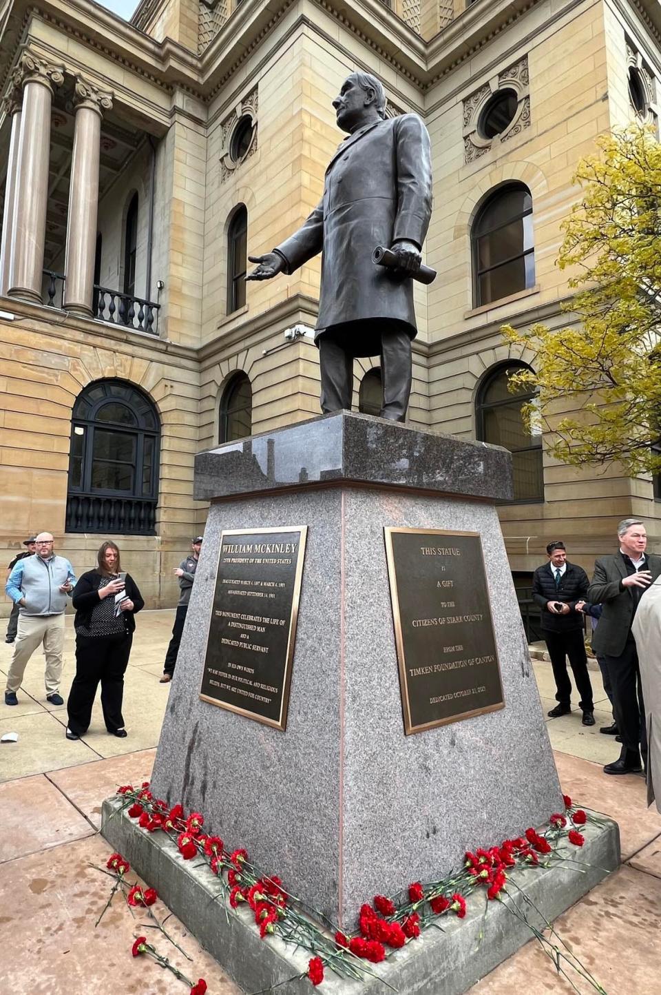 A statue of President William McKinley was unveiled on Saturday in downtown Canton in front of the Stark County Courthouse. The Timken Foundation of Canton financed the restoration and relocation of the monument.