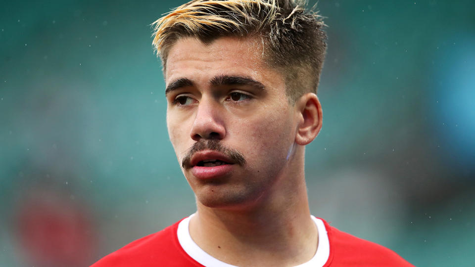 Elijah Taylor, pictured here before a Sydney Swans game in the AFL.