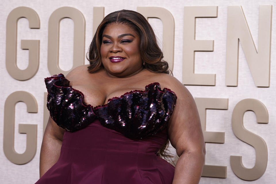 Da'Vine Joy Randolph arrives at the 81st Golden Globe Awards on Sunday, Jan. 7, 2024, at the Beverly Hilton in Beverly Hills, Calif. (Photo by Jordan Strauss/Invision/AP)