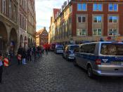 <p>Police vans stand in downtown Muenster, Germany, Saturday, April 7, 2018. (Photo: dpa via AP) </p>