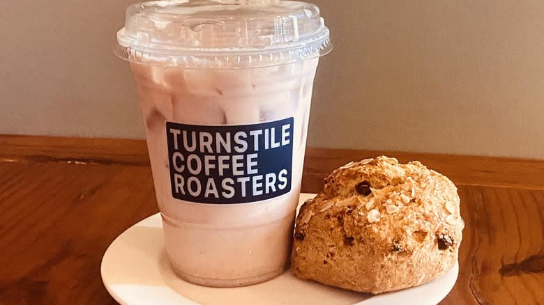 Turnstile chai drink and muffin