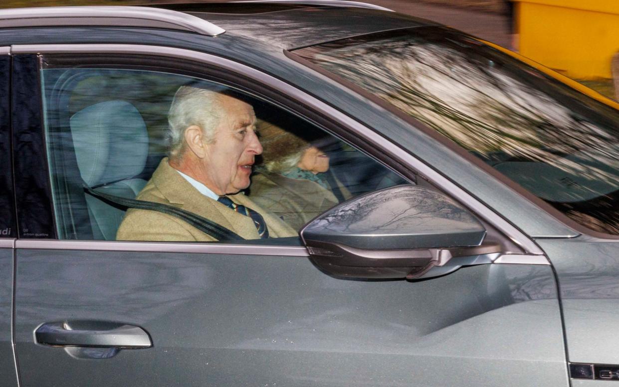 The King and Queen arrive at Crathie Church, Balmoral on Sunday