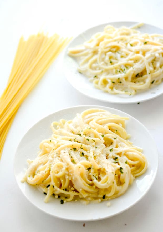 <p><a href="https://www.recipe-diaries.com/lighter-fettuccine-alfredo-sauce/" rel="nofollow noopener" target="_blank" data-ylk="slk:Recipe Diaries;elm:context_link;itc:0;sec:content-canvas" class="link ">Recipe Diaries</a></p>