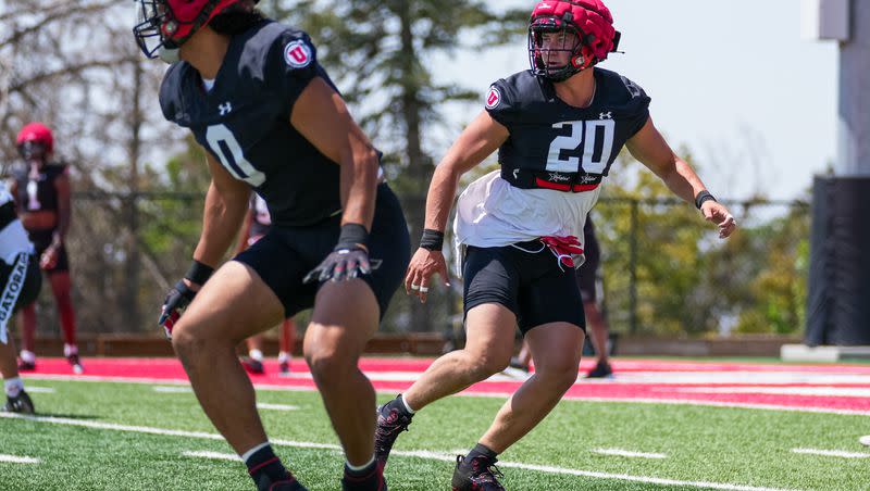 Lander Barton during fall practice at the Spence and Cleone Eccles Football Center in Salt Lake City on Monday, July 31, 2023.