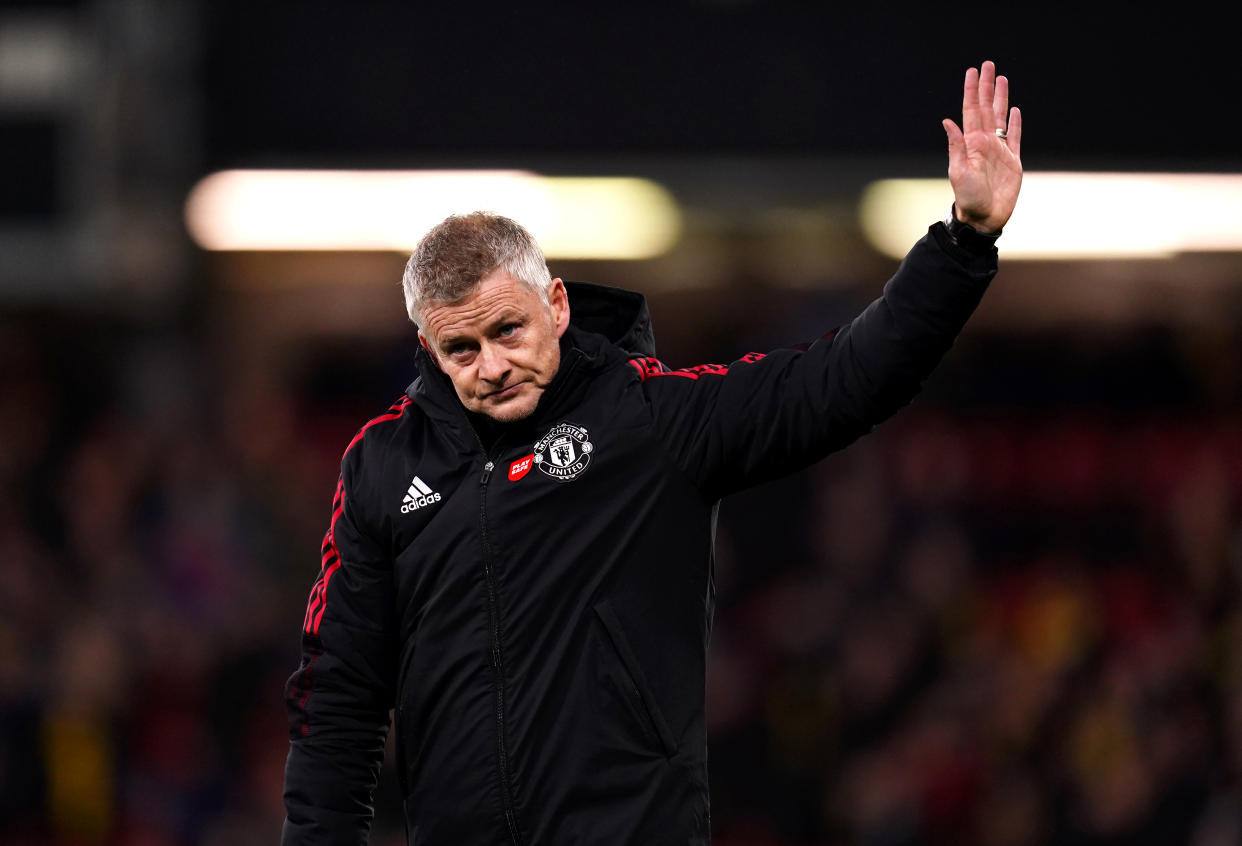 Manchester United manager Ole Gunnar Solskjaer waves to the fans after their 1-4 Premier League defeat by Watford.