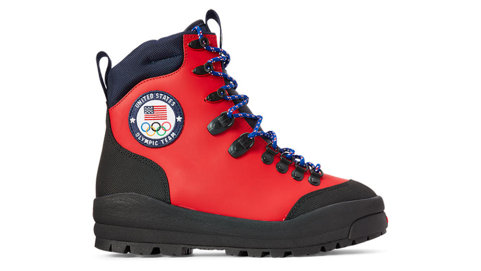 Ralph Lauren Winter Olympics 2022 boot in red. - Credit: Ralph Lauren