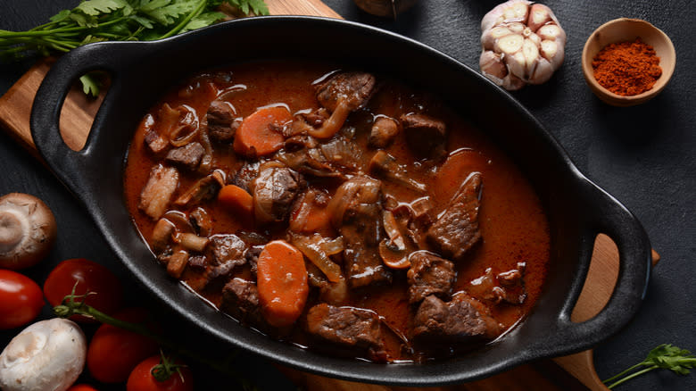 Braised beef in pan