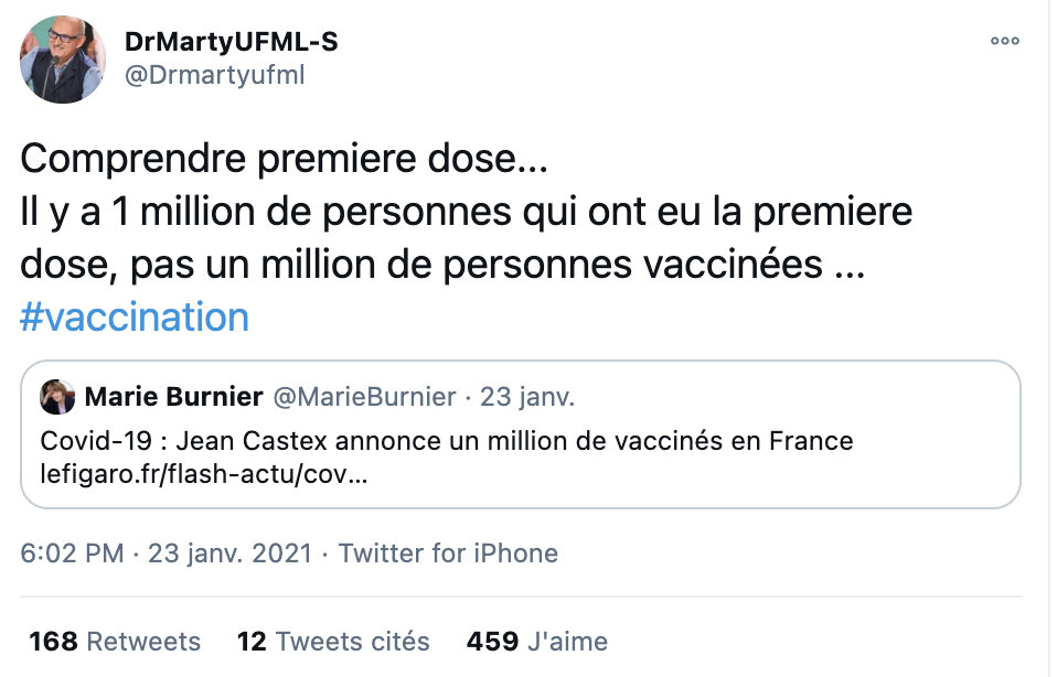 Des médecins alertent sur la différence entre première dose et vaccination