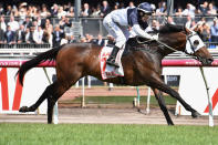 Tarzino looked the winner a long way out, and the AAMI Victoria Derby favourite charged to victory in the $1.5 million feature for trainer Mick Price and jockey Craig Newitt.