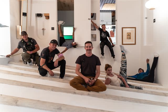 <p>Jeff Neumann/A24/Paramount+ with SHOWTIME</p> (L-R): Teague Uva, Jared DeWitt, Seth Duhame, Stunt Coordinator Tim Eulich, Matt Davis, Jessica Merideth, Craig Henningsen on the set of 'The Curse' finale