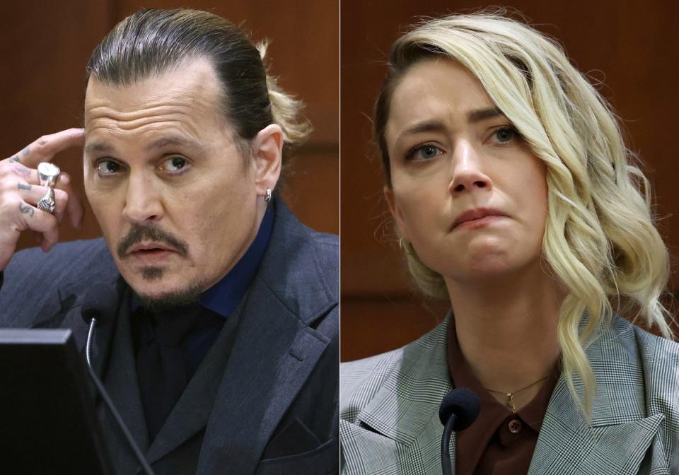Johnny Depp and Amber Heard pictured in court in their defamation case (AP)