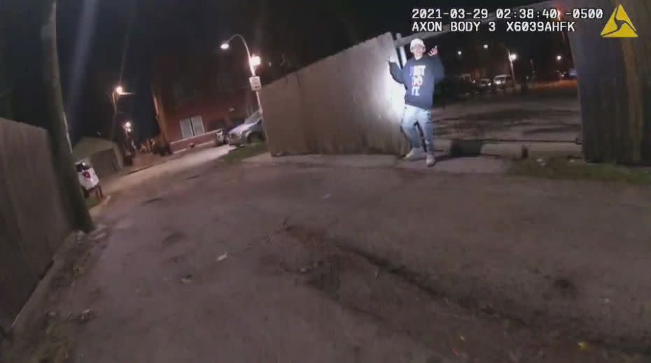 Body camera video shows 13-year-old Adam Toledo raising his hands as directed just before a Chicago police officer shot him dead. (Photo: Civilian Office of Police Accountability)