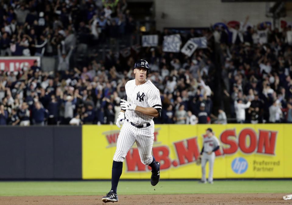 New York Yankees rookie Aaron Judge hit the first of what should be many postseason home runs on Tuesday night. (AP)