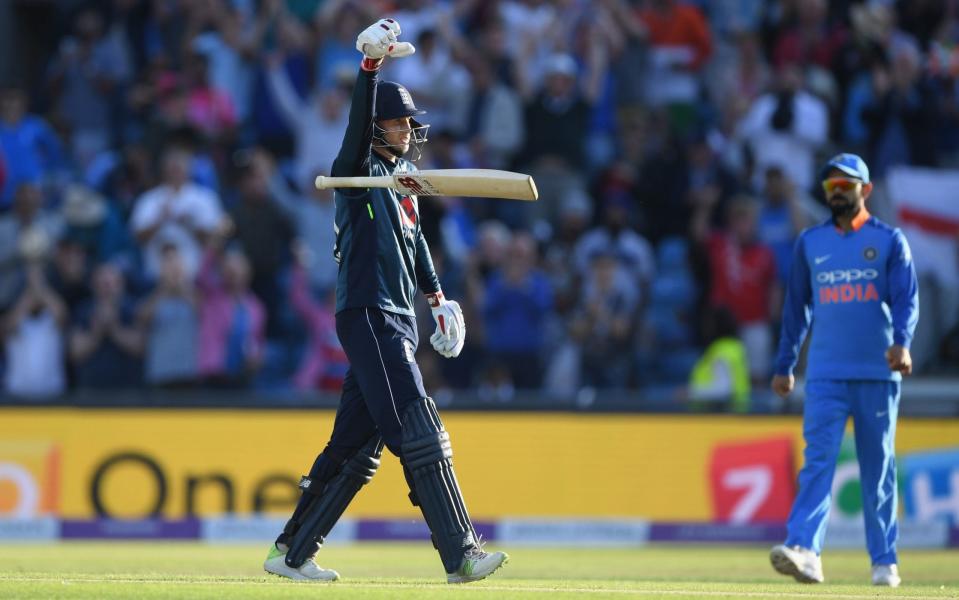 Joe Root celebrates his century against India on Tuesday - Getty Images Europe