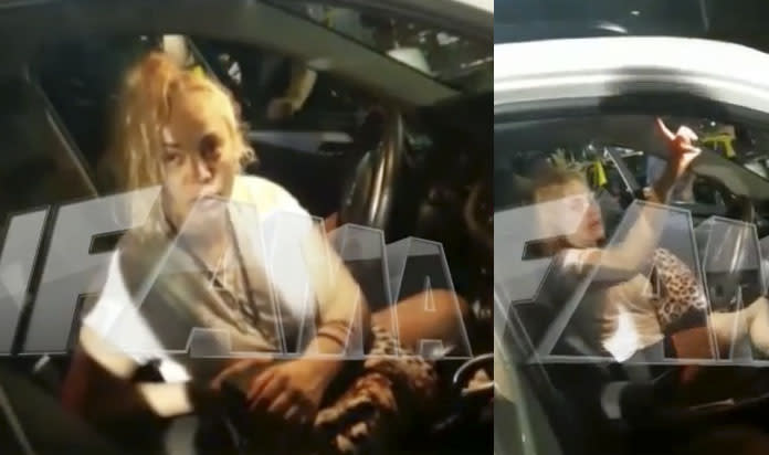 María Eugenia Ritó, en una confusa situación en su auto. Foto: captura Infama.