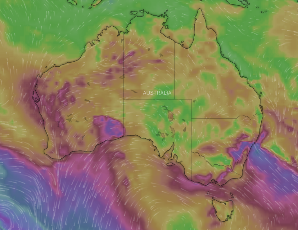 A map of the severe weather and wind on Monday. Source: Windy.com