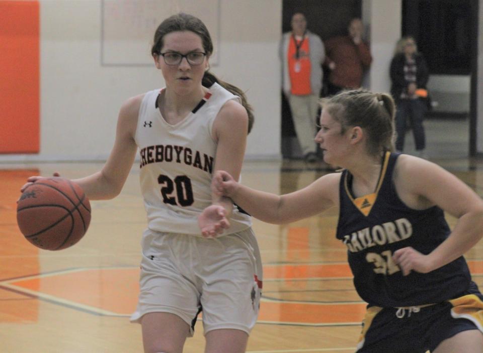 Freshman Cloee Rupp (20) and the Cheboygan girls basketball team topped Kalkaska in a first-round district clash at Petoskey on Monday.