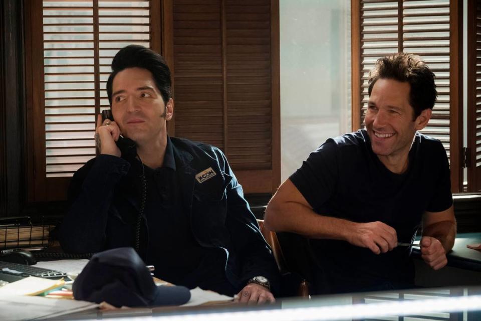 David Dastmalchian, left, like Paul Rudd, grew up in Overland Park. He played Kurt, the Russian hacker, in both of Rudd’s “Ant-Man” movies.