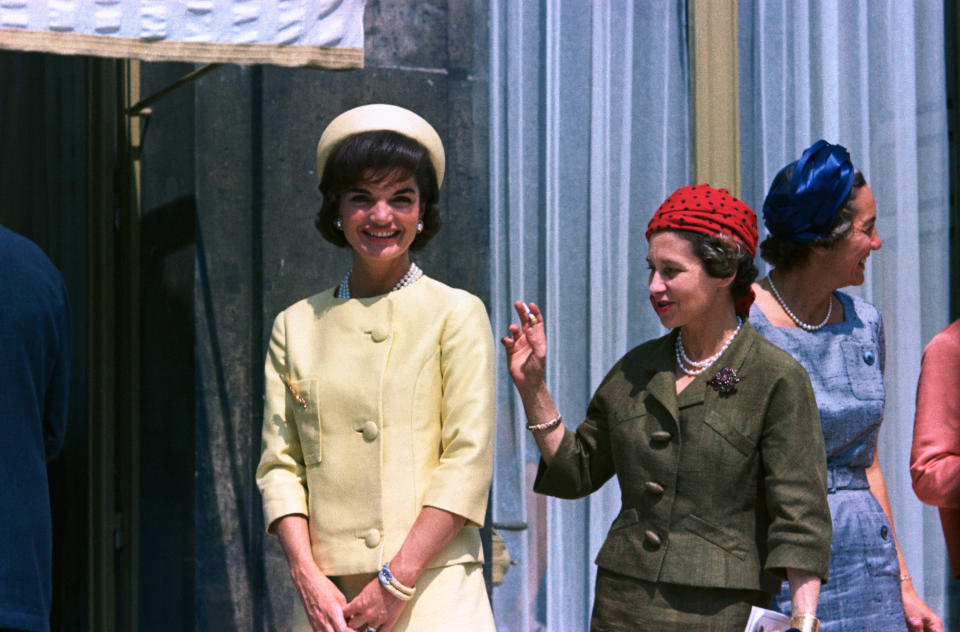 Kennedy smiles during a state visit to France at the Palais de l'Elysee.