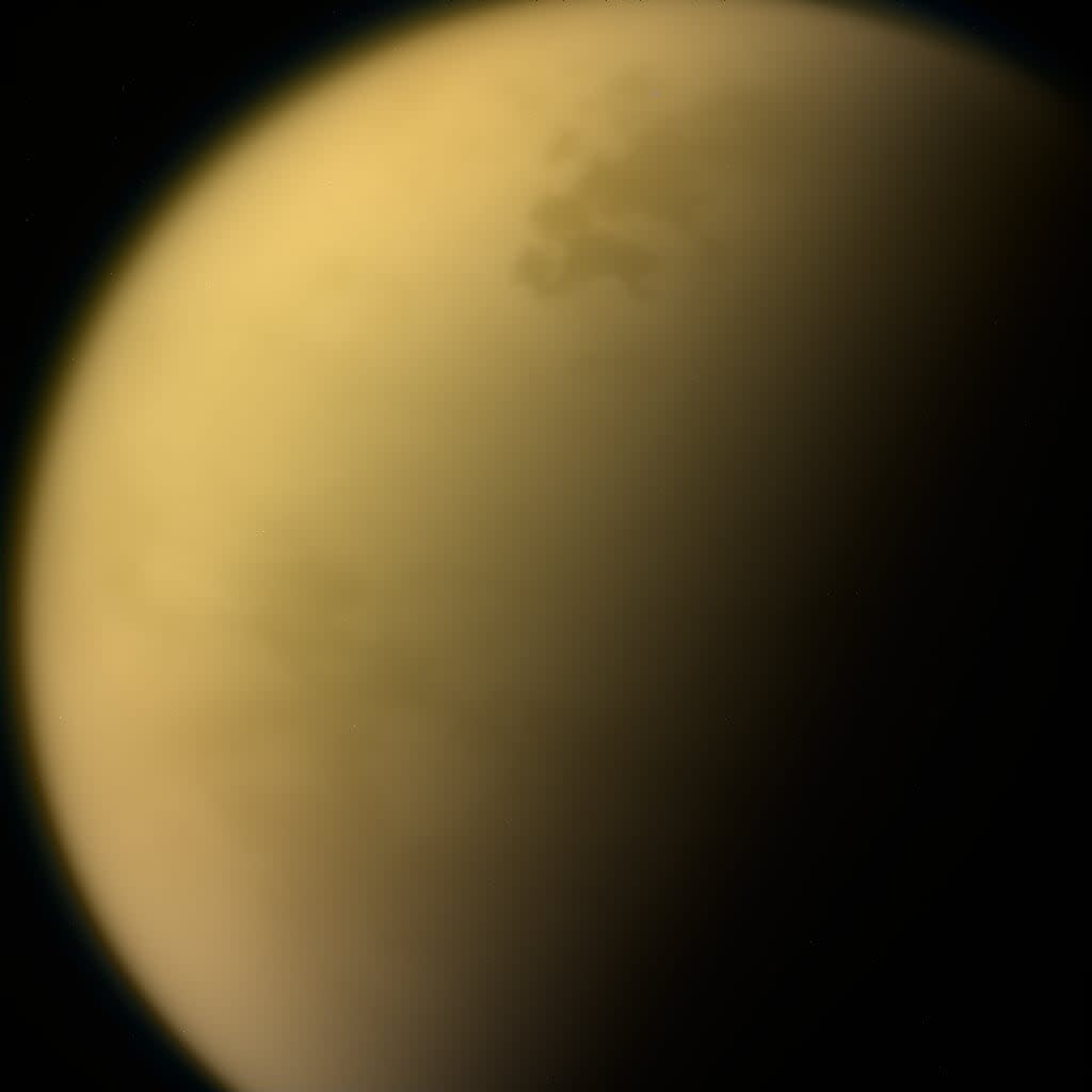 As it glanced around the Saturn system one final time, NASA's Cassini spacecraft captured this view of the planet's giant moon Titan.​ These views were obtained by Cassini's narrow-angle camera on Sept. 13, 2017. They are among the last images Cassini sent back to Earth. (NASA - image credit)