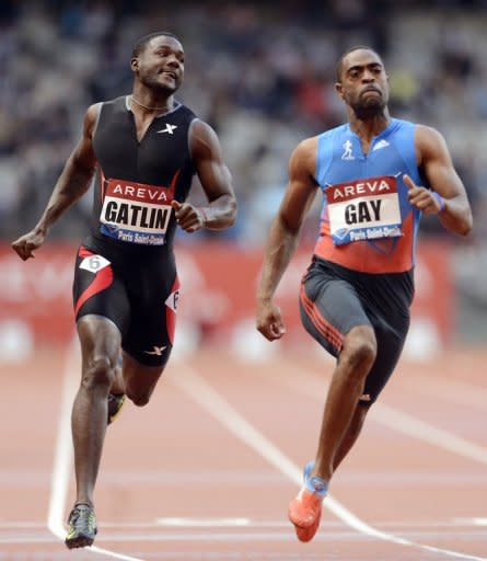 US sprinters Tyson Gay and Justin Gatlin are seen competing in the 100m event of the IAAF Diamond League athletics Areva meeting in Saint-Denis, on July 6. Both are part of the US team at the London 2012 Olympics, seeking to reclaim the sprinting mantle long held by Americans