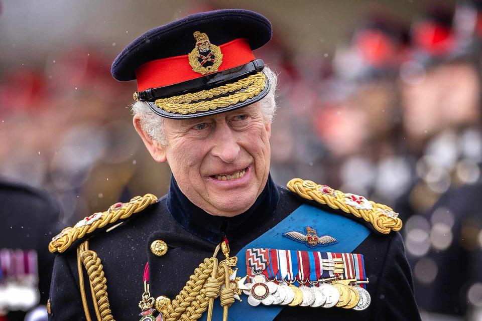 <p>Dan Kitwood/Getty Images</p> King Charles inspects the sovereign