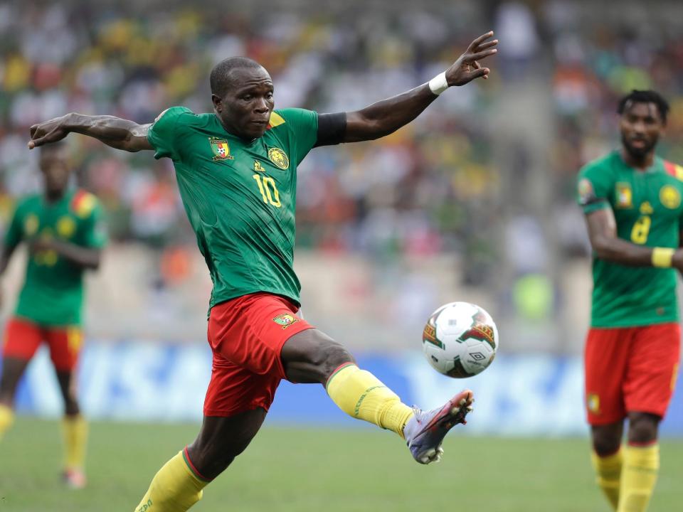 Cameroon's Vincent Aboubakar controls the ball during the African Cup of Nations in 2022.