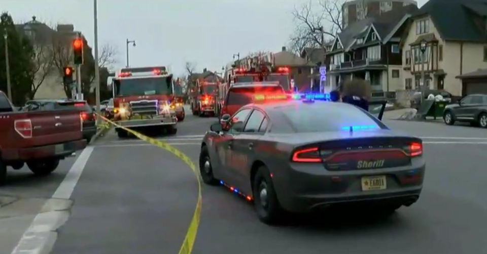 Law enforcement at the scene of a suspected mass shooting at the MillerCoors headquarters in Milwaukee, Wisconsin: WTMJ-TV