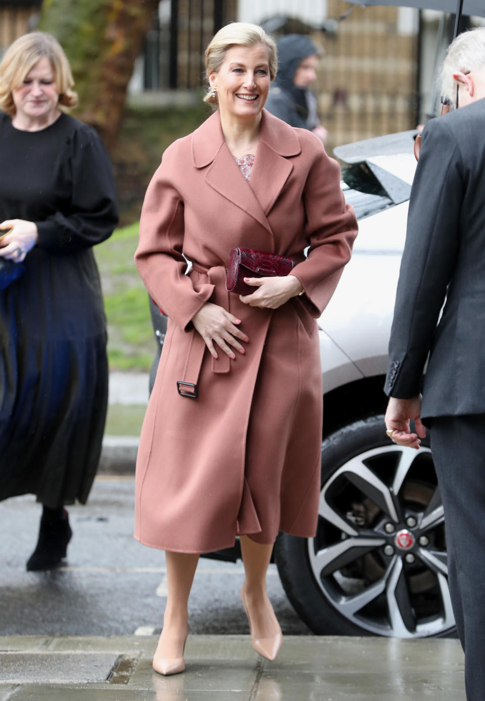 Sophie, Countess of Wessex, co-ordinated her entire blush ensemble as she opened the Central School of Ballet’s new premises. (Getty)