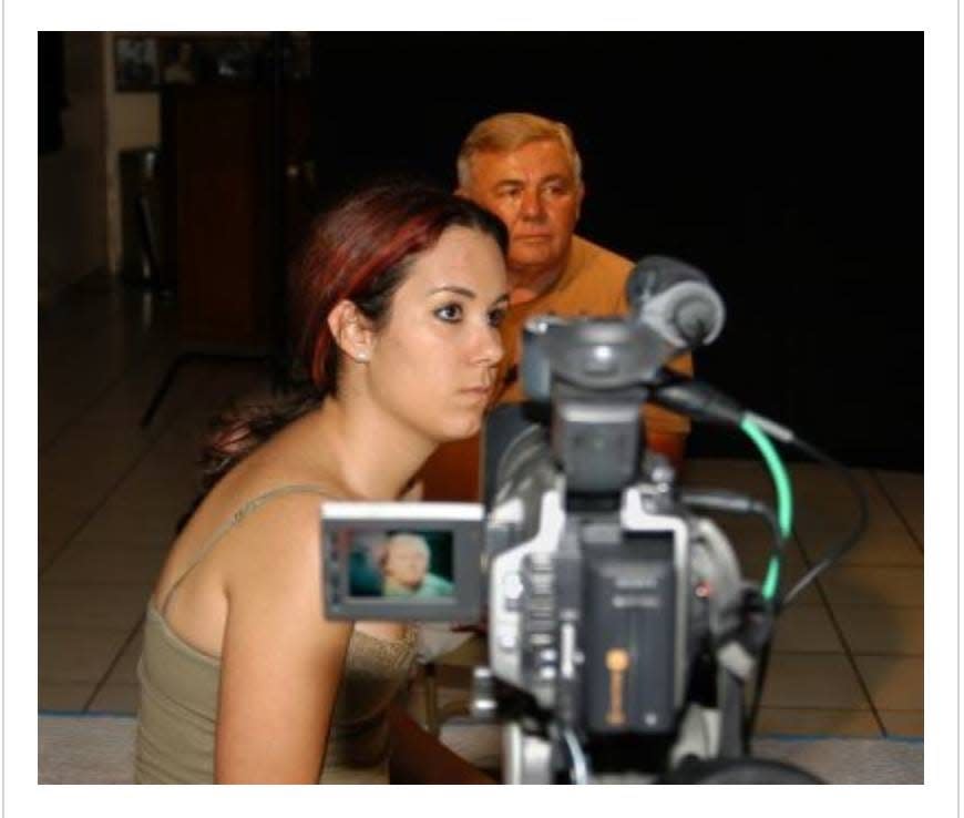 Romina Ruiz-Goiriena as a teenager while filming a student documentary on former Cuban political prisoners in Miami.