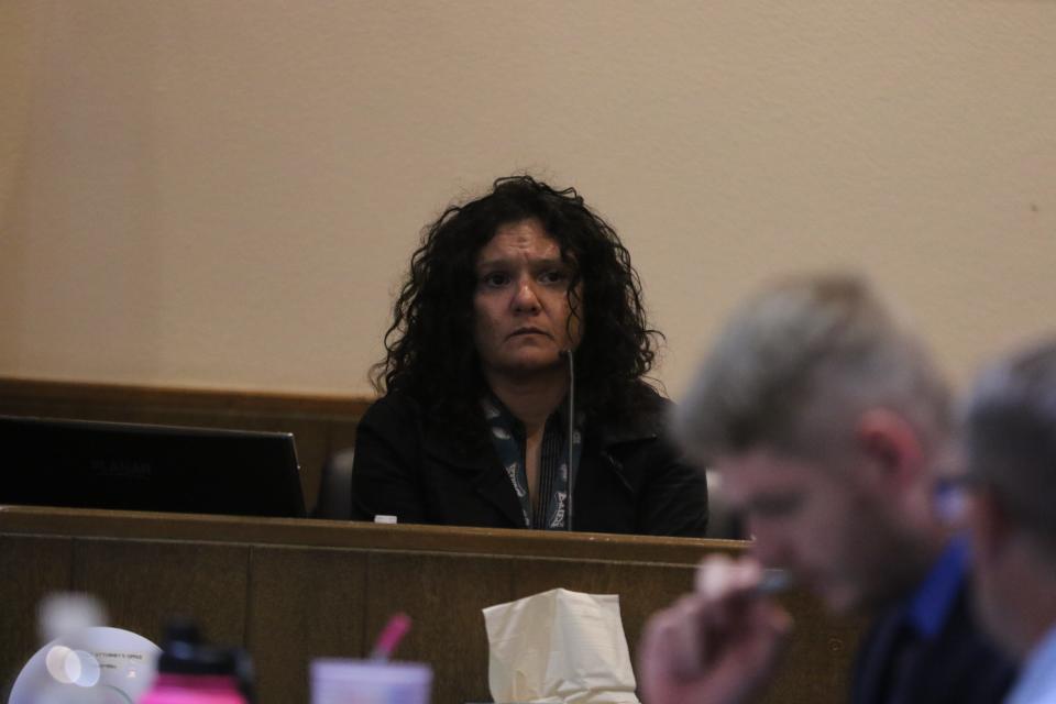 Jazell Carrasco testifies during the murder trial of Manuel Sanchez, Oct. 16, 2023 at Eddy County District Court.