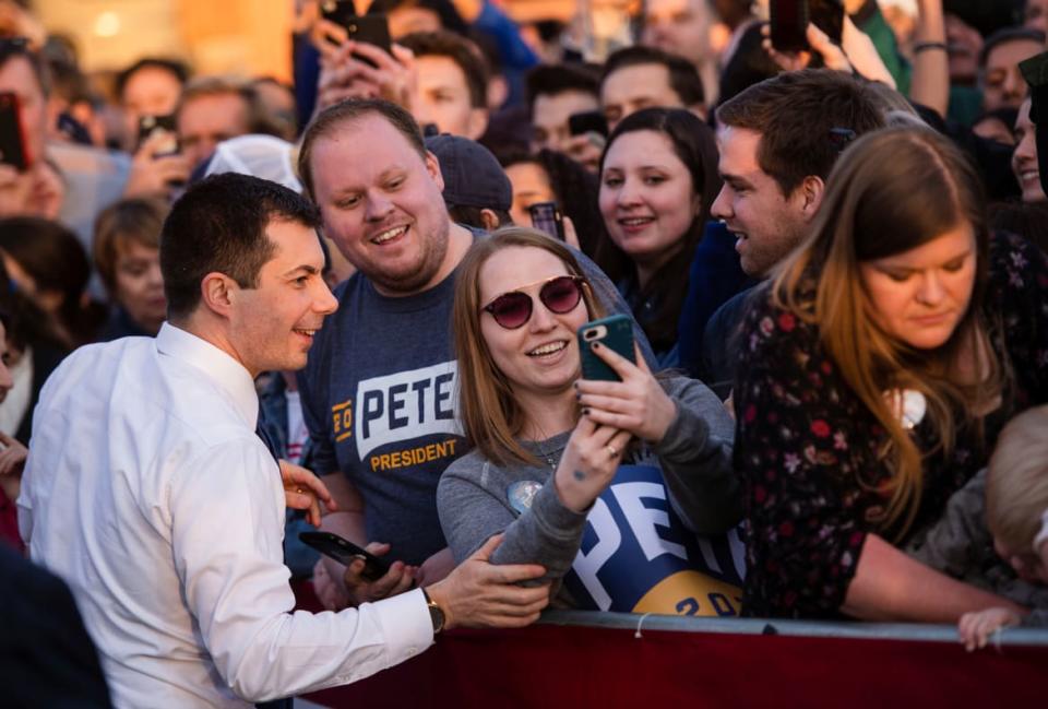 <div class="inline-image__caption"><p>Democratic presidential candidate former mayor of South Bend, Indiana, Pete Buttigieg greets attendees following a town hall at Washington-Liberty High School in Arlington, Virginia, U.S. February 23, 2020.</p></div> <div class="inline-image__credit">Amanda Voisard/Reuters</div>