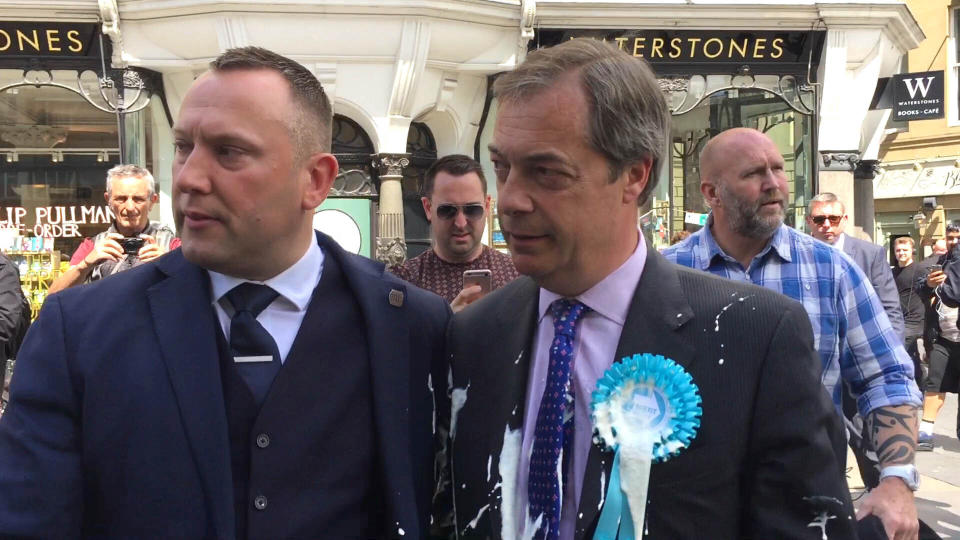 Nigel Farage was covered in milkshake in Newcastle (Picture: PA)