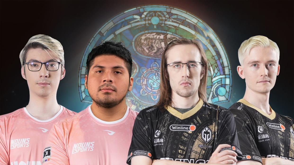 Day two of The International 2023's Road to The International Playoffs saw Nouns Esports and Gaimin Gladiators advance to the Main Event at the expense of Shopify Rebellion, TSM, Evil Geniuses, and 9Pandas. Pictured (from left to right): Nouns Esports Gunnar and K1, Gaimin Gladiators Quinn and Ace. (Photos: Nouns Esports, Gaimin Gladiators, Valve Software)