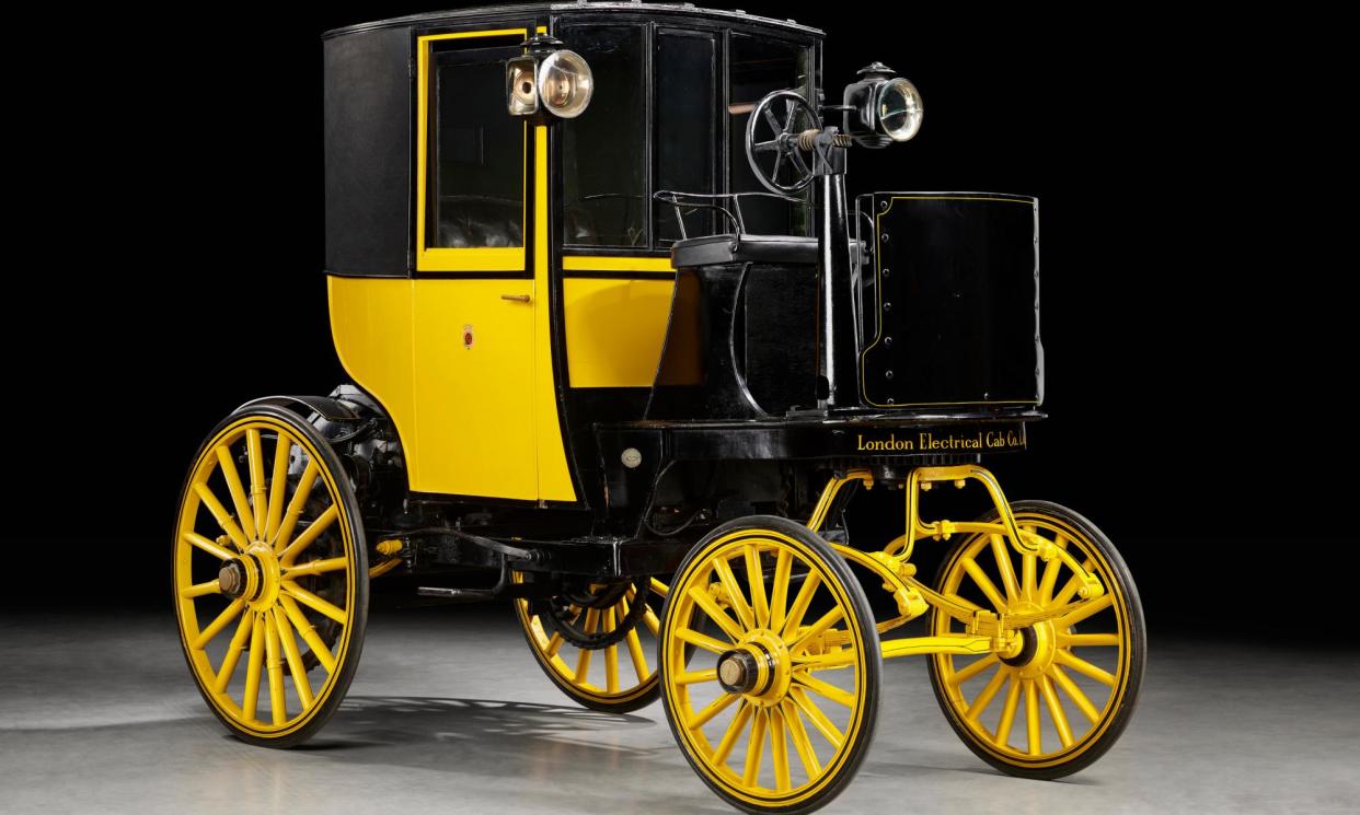 <span>An electric Bumble Bee taxi, used in London between 1897-99, on display in the gallery.</span><span>Photograph: Science Museum Group</span>