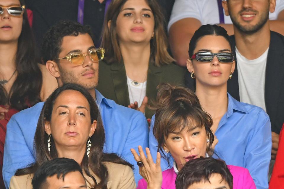 LONDON, ENGLAND - JULY 14: Kendall Jenner and Fai Khadra (L) on Centre Court on Men's Finals Day of the Wimbledon Tennis Championships at All England Lawn Tennis and Croquet Club on July 14, 2019 in London, England. (Photo by Karwai Tang/Getty Images) (Photo by Karwai Tang/Getty Images)