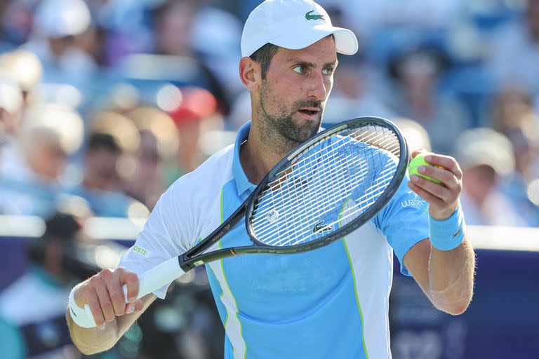 MASON, OHIO - AUGUST 20: Novak Djokovic is seen during the men's singles final of the Western & Southern Open at Lindner Family Tennis Center on August 20, 2023 in Mason, Ohio.   Michael Hickey/Getty Images/AFP (Photo by Michael Hickey / GETTY IMAGES NORTH AMERICA / Getty Images via AFP)