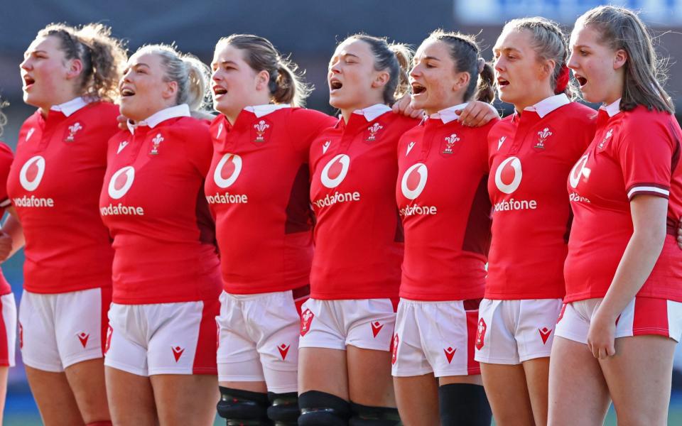 Wales players lined up during their national anthem before the Women's Six Nations match against Scotland