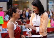 NEW YORK, NY - JULY 27: U.S. Olympic Hopeful Alicia Sacramone is interviewed by TV Host Ann Curry during an appearance on the NBC Today Show on July 27, 2011 in New York City (Photo by Mike Stobe/Getty Images)