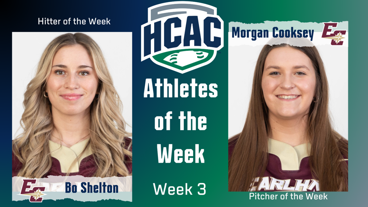 Earlham's Bo Shelton and Morgan Cooksey were named HCAC Softball Athletes of the Week for their respective performances in a season-opening doubleheader against Olivet.