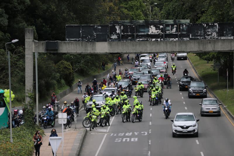 Protest during a national strike, in Bogota, Colombia