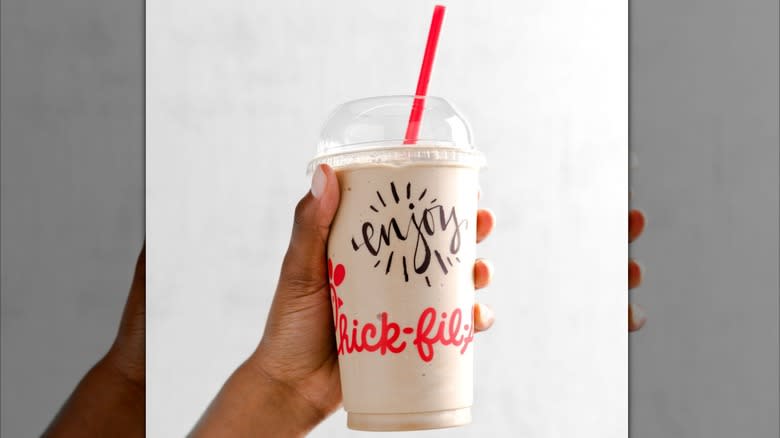Takeout cup of Chick-fil-A milkshake