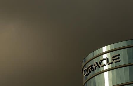 The company logo is shown at the headquarters of Oracle Corporation in Redwood City, California in this February 2, 2010 file photograph. REUTERS/Robert Galbraith/Files