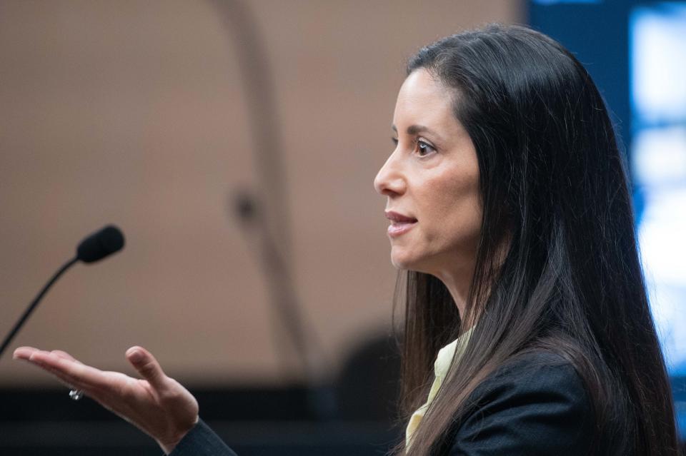 Assistant State Attorney Marci Rex speaks during a pre-trial motion hearing in the death penalty case of Larry Darnell Young Jr., who was accused of first-degree murder in a 2021 shooting in West Palm Beach, at the Palm Beach County Courthouse on Friday, March 3, 2023, in downtown West Palm Beach, FL.
(Photo: ANDRES LEIVA/PALM BEACH POST)