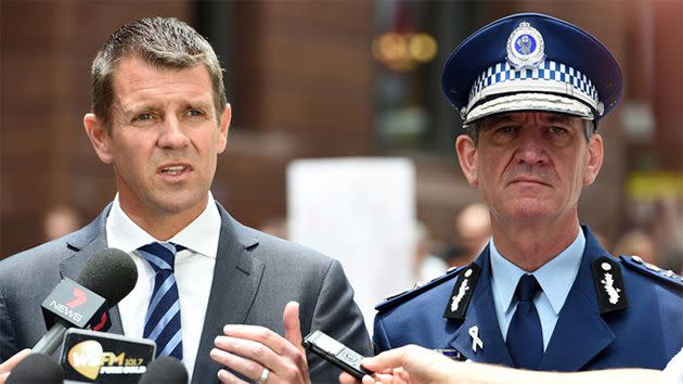 NSW Premier Mike Baird says he still supports Police Commissioner Andrew Scipione despite a bugging scandal. Photo: AAP