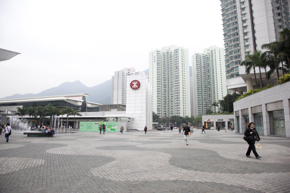 Tung Chung, Hong Kong: December 6, 2011: An open courtyard in the shopping area of Tung Chung on lantau island