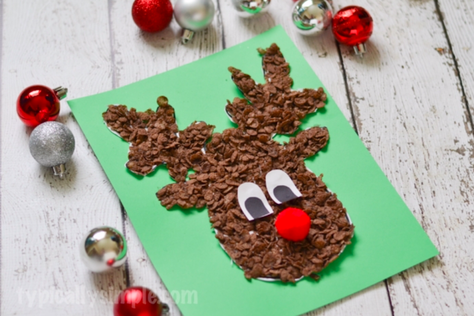 <p>Typically Simple</p><p>Rudolph will feel like he’s looking in a mirror once he sees your child’s cereal artwork of him! Visit <em><a href="https://typicallysimple.com/cocoa-pebbles-reindeer-craft/" rel="nofollow noopener" target="_blank" data-ylk="slk:Typically Simple;elm:context_link;itc:0;sec:content-canvas" class="link ">Typically Simple</a></em> to find out what you’ll need.</p>