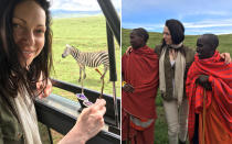 <p>My first Zebra sighting in the Ngorongoro crater. T<span>he second image depicts our visit to a local </span>Maasai<span> Tribe outside of the </span>Ngorongoro<span> crater. To the left was the son of the Chief, who took us around the village and explained what they eat and how they live.</span></p>