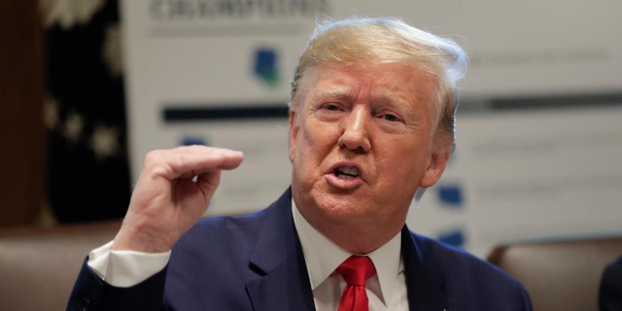 President Donald Trump speaking during a Cabinet meeting in the Cabinet Room of the White House, Monday, Oct. 21, 2019, in Washington. (AP Photo/Pablo Martinez Monsivais)